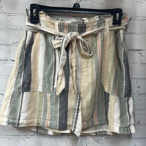 American Eagle cotton linen striped tie waist medium mini skirt